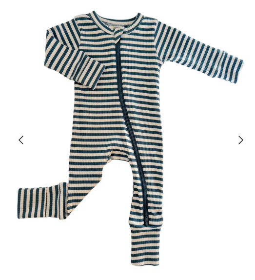 Organic Stripe Steel Blue Organic Cotton Romper