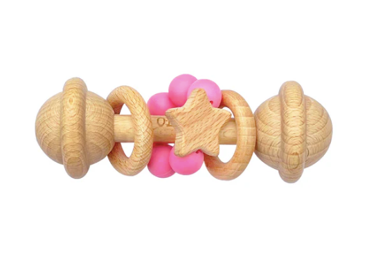Eco-friendly Beechwood Rattle-hot pink