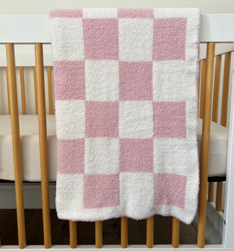 Spearmintlove Checker Plush Blanket-pink