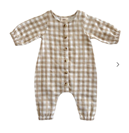 SIIX Organic Cotton Romper-Gingham tan