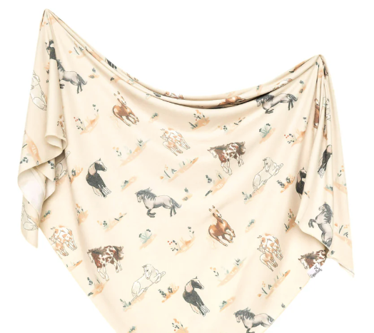 Copper Pearl Swaddle Blanket- Horses