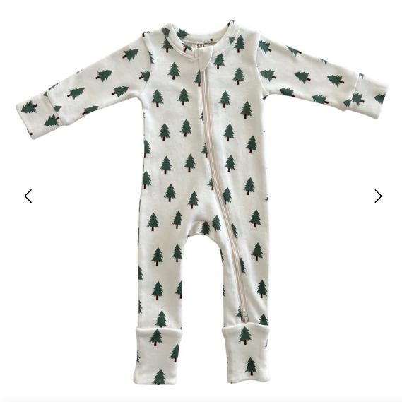 Spearmintbaby Organic Cotton Zip Romper- Trees