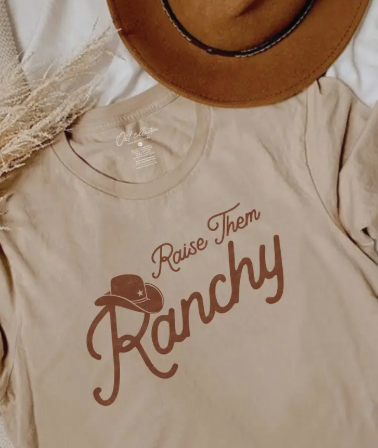 Raise Them Ranchy Mom Cowgirl T-shirt- Tan