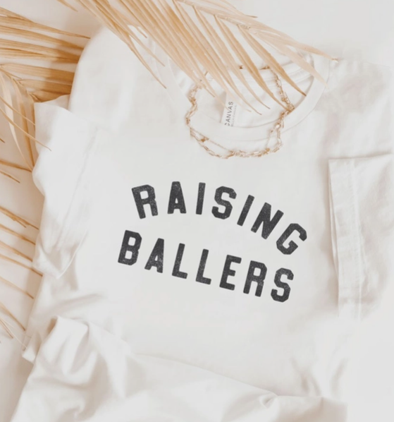 Raising Ballers Mom T-shirt- vintage white