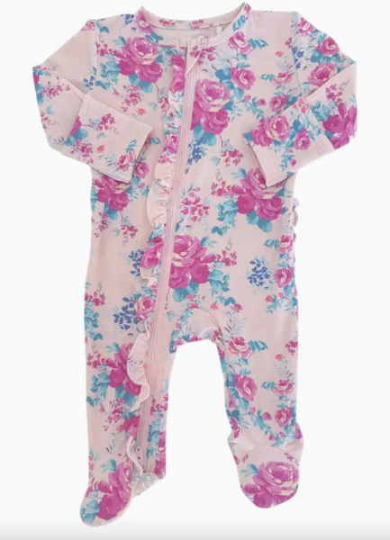 Spearmintbaby Pink Floral Bamboo Romper