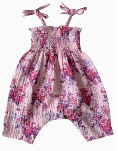 Organic Floral Romper-pink