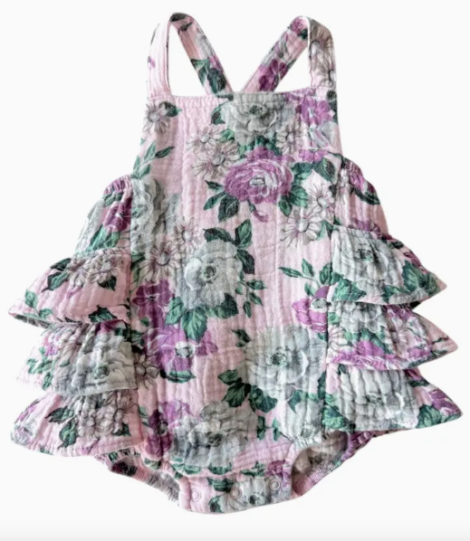 Organic Ruffle Floral Romper-Lavender