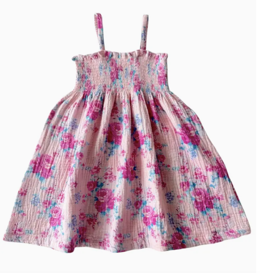 Organic Floral Toddler Girl Dress-Pink