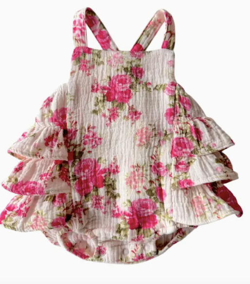 Organic Ruffle Floral Romper-Rose