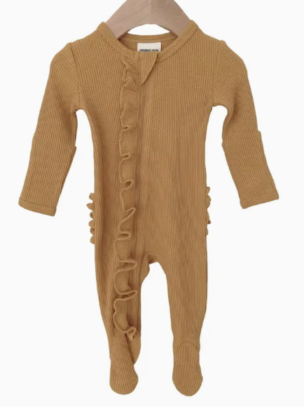 Spearmintbaby Organic Cotton Ruffle Romper- carmel