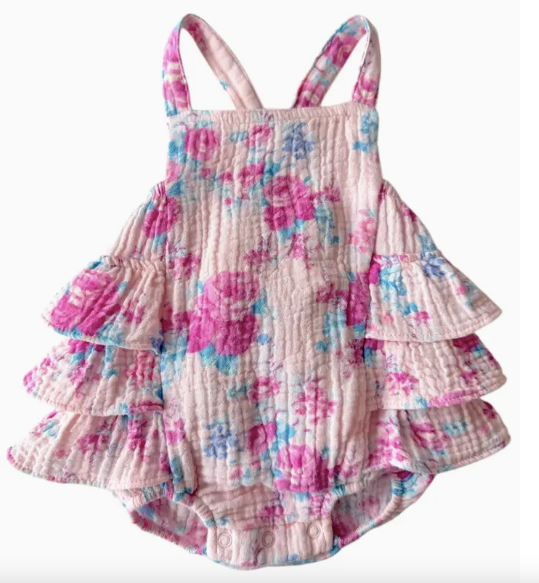 Organic Ruffle Pink Floral Romper