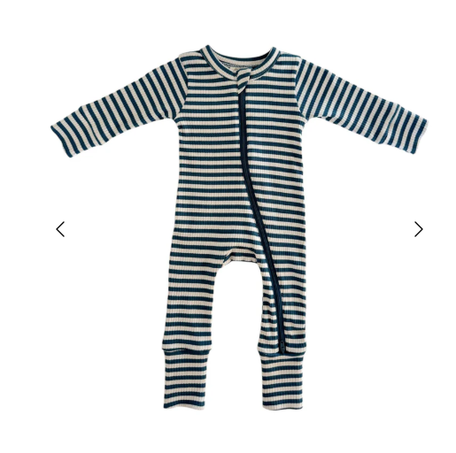 Organic Stripe Steel Blue Romper