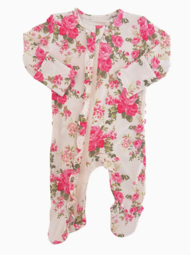 Spearmintlove Pink Roses Bamboo Ruffle Romper